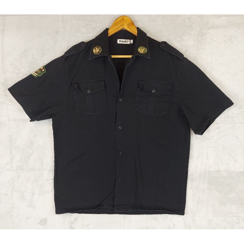 Planet‎ USA Army Military Shirt Mens XL Black Button Up Short Sleeve USA Made
